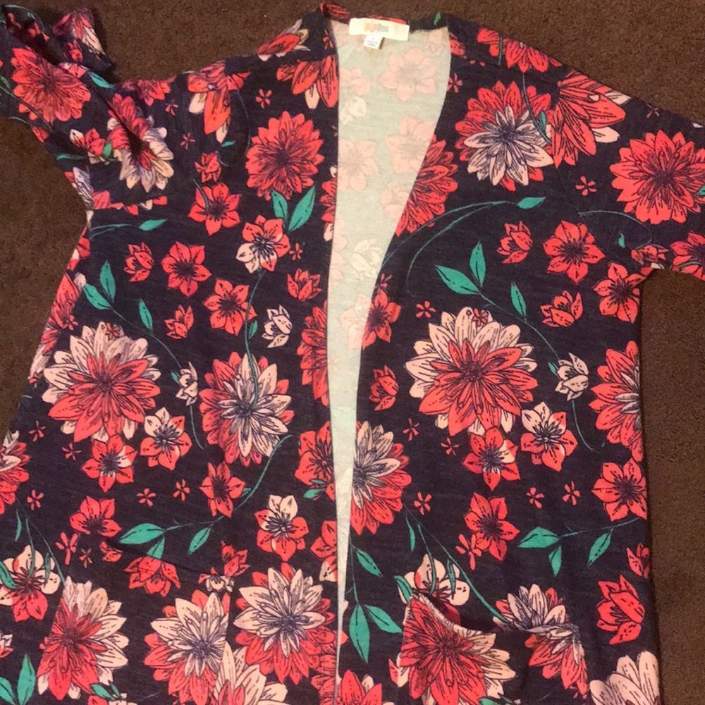 EUC Lularoe Sarah cardigan pink navy floral Large